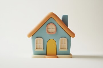 Minimalistic pastel pink and cream toy house isolated on white background, perfect for real estate, home iconography, or child-friendly graphic design concepts.