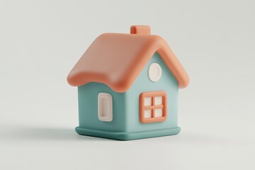 Minimalistic pastel pink and cream toy house isolated on white background, perfect for real estate, home iconography, or child-friendly graphic design concepts.