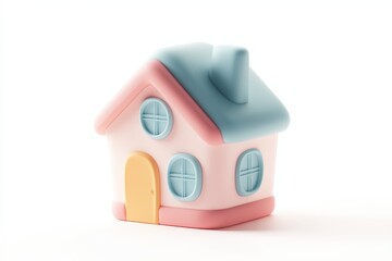 Minimalistic pastel pink and cream toy house isolated on white background, perfect for real estate, home iconography, or child-friendly graphic design concepts.