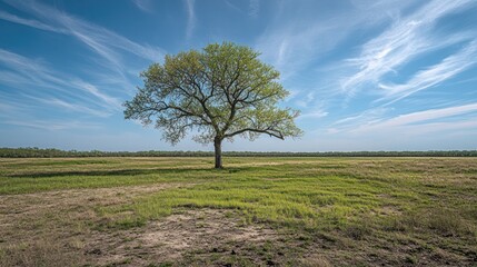 Fototapeta premium Lone tree in a grassy field under a vibrant sky. Ideal for nature, tranquility, and serenity