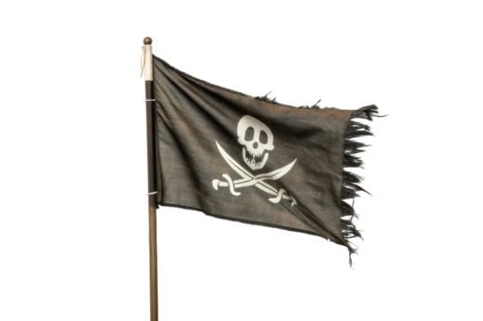 Iconic pirate flag waving in the wind, symbolizing adventure and the high seas