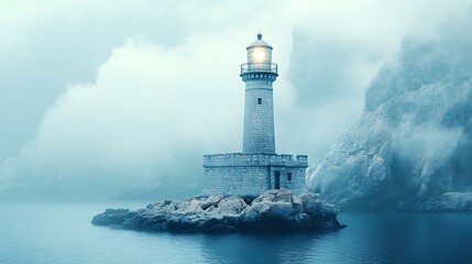Lonesome lighthouse in misty sea © Luthfi