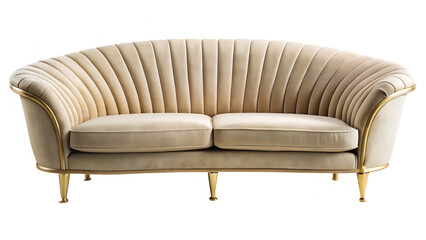 beige curved velvet luxury designer sofa isolated on white background PNG