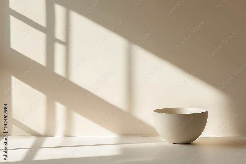 Poster elegant vase with delicate white flowers casting soft shadows on a warm beige wall during afternoon 