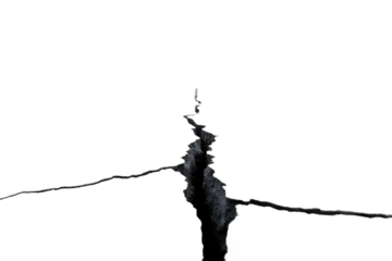 Cracked surface reveals underlying tension and fragility in stark contrast against a blank space for creative design use