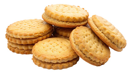 Stack of delicious sandwich cookies with filling on a transparent background