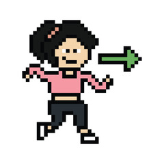 Fototapeta premium Cute cartoon run exercise pixel cartoon 8bit character woman lady run running jog cardio lifestyle decoration life style 8 bit female jog marathon exercise game 8 bit game vector.