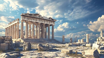 Obraz premium Ruined Pillars Amid Crumbling Foundation High Resolution Picture