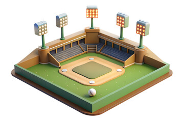 Isometric Low-Poly 3D Model of a Baseball Stadium at Night