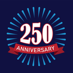 250th Anniversary logo design to celebrate Independence Day of America on 4th July. 250 years anniversary sticker, label, tag, badge. Red color typography vector illustration. 