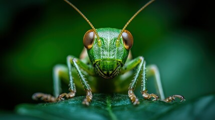 Fototapeta premium Close-up of a vibrant green grasshopper