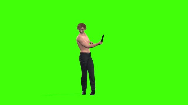 4k Warrior boy sword attack in the battle animation on the green screen background, The 3D character of a young boy sword war attack on enemy on chroma key, easy-to-remove background