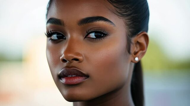 Elegant african female model's expressions in natural light portrait