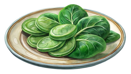 Obraz premium Fresh vibrant green spinach leaves arranged artfully on a ceramic plate