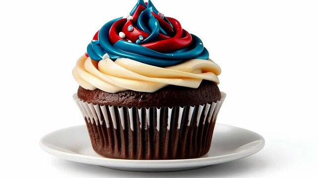 Red white blue cupcake on white plate for american celebration