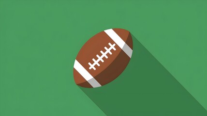 Flat Design American Football Ball on Green Background with Long Shadow