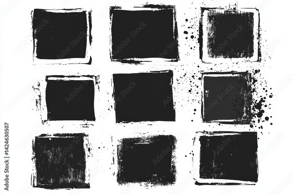Poster grunge inspired black rectangles with rough edges for artistic designs and creative projects
