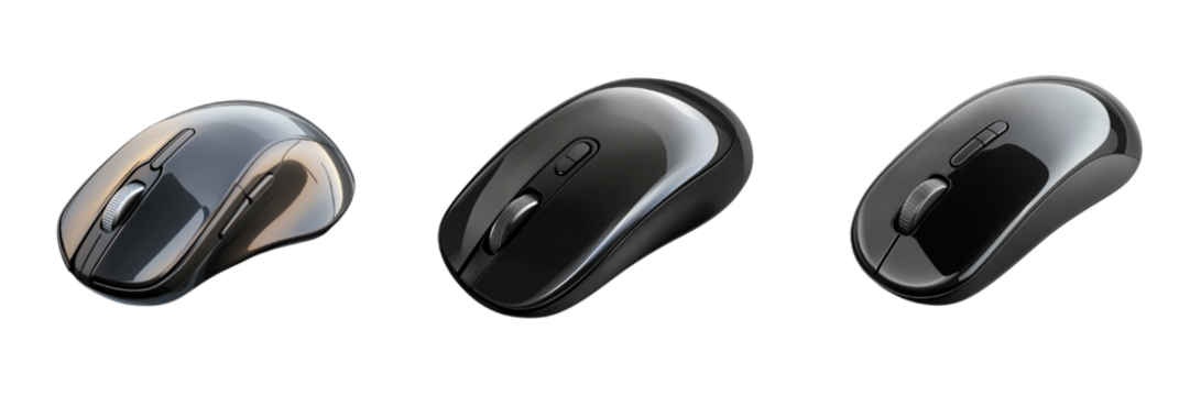 A sleek, modern ergonomic wireless computer mouse placed on a transparent background (5)
