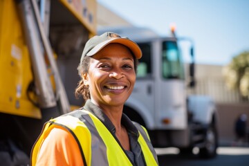 Portrait of a smiling middle age female sanitation workers in los angeles