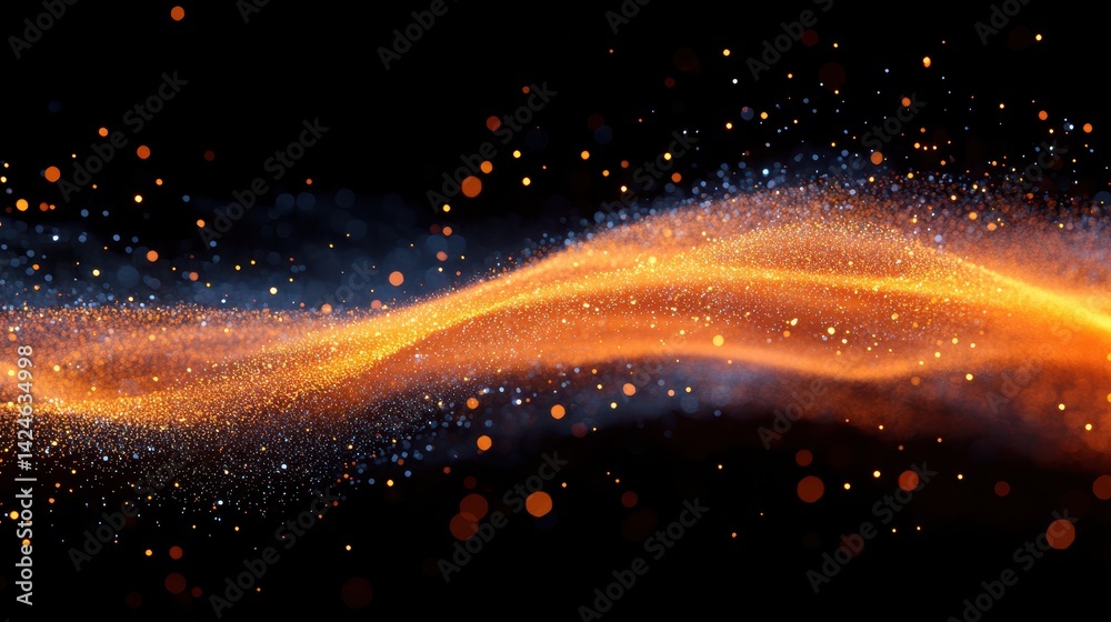 Poster Colorful abstract swirl of light particles creating a vibrant and dynamic visual representation of energy movement in a dark setting