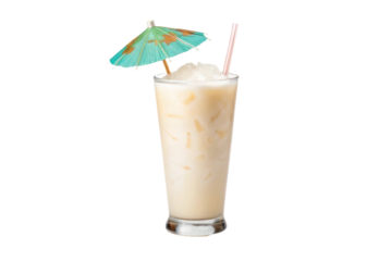 Refreshing tropical drink with decorative umbrella for summer enjoyment and relaxation purposes