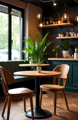 Fototapeta premium Elegant restaurant with cozy atmosphere and plants in a modern cafe - warm atmosphere