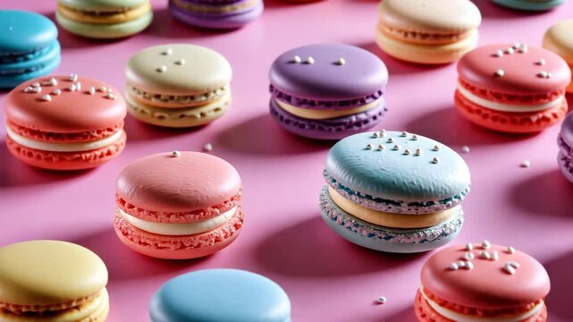 shot entirely filled with colorful macarons, pastel hues, frame completely covered, sweet and elegant, confectionery feel, soft lighting