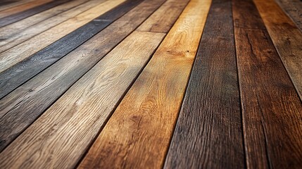 Angled View of Varied Wooden Planks Showing Texture and Color Va