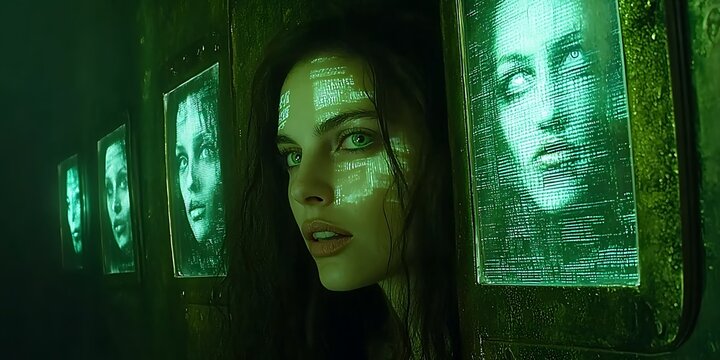 Woman in Futuristic Corridor
