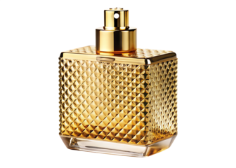 Perfume bottle for men, Parfum in Beautiful Gold Glass Bottle   isolated on white background  PNG