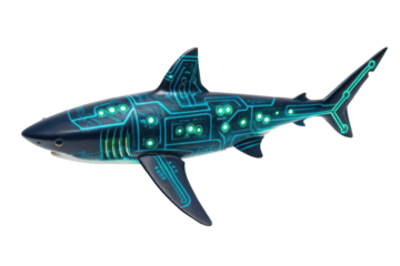 Robot shark toy with glowing circuits perfect for play and decoration