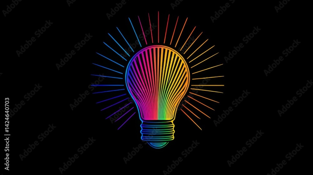 Leinwandbilder a vibrant image of a light bulb with colorful rays extending outward, symbolizing a burst of creativ