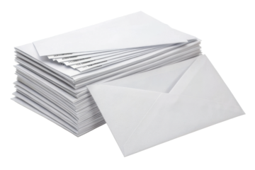 Collection of white envelopes neatly stacked on a flat surface for mailing and organizing correspondence