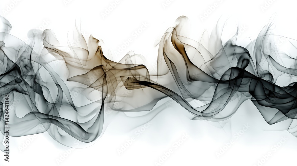 Poster dark abstract smoke elegantly billows against a stark white minimalist background, creating a striki