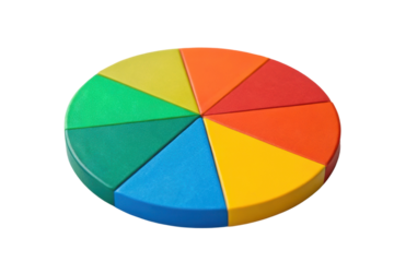 Colorful pie chart made of geometric wooden pieces for educational purposes in learning environments
