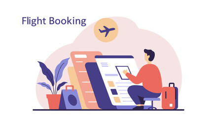 Person booking a flight using a digital device in a modern workspace  