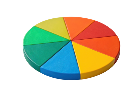 Colorful pie chart made of geometric wooden pieces for educational purposes in learning environments