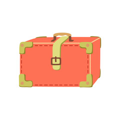 Travel suitcase in retro style. Simple vector illustration of a red hand drawn travel bag. Flat touristic luggage illustration for travel, vacation, summer trip, tourism, cards, sites.