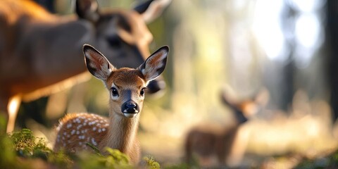 baby deer with adult deer -