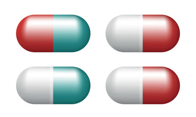 Pills. Set of 3d pills isolated on white background.