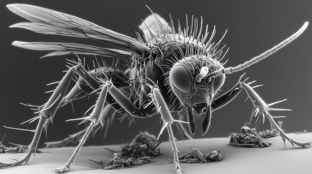 Insecto en vista microsc&oacute;pica electr&oacute;nica de barrido en blanco y negro