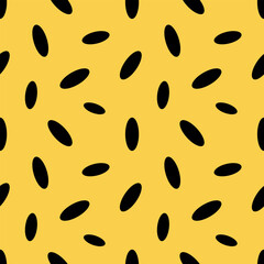 Vector geometric seamless pattern with black ovals on a yellow background. Simple abstract background . Modern repeating textile background design