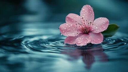 Delicate pink blossom resting on water