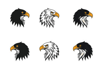  Eagle Head silhouette Vector art Illustration. Black and White Eagle Head Logo, icon vector Design.