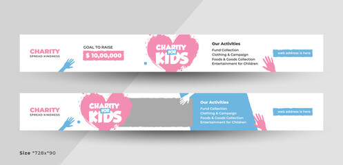 Charity web banner template set | Donation fundraiser event large banner | Nonprofit campaign promotion | Humanitarian aid community