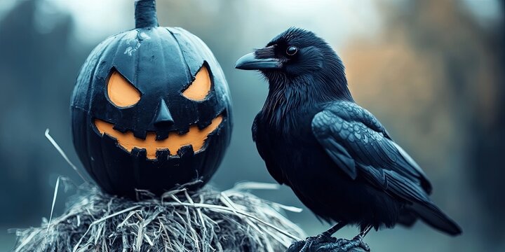 crow sitting on scarecrow unphased and without fear