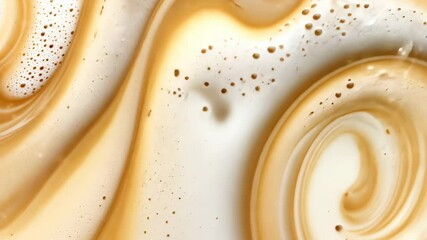 Creamy swirl movement in caramel coffee closeup