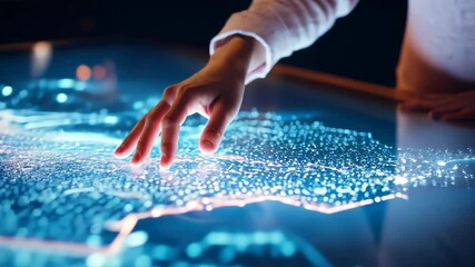 Interactive touchscreen technology with female hand navigating digital map - Powered by Adobe