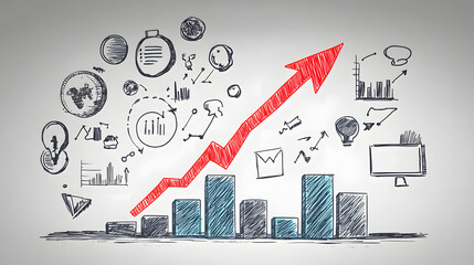 Business Growth Chart with Hand-Drawn Icons
