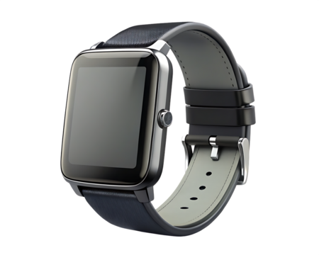  wrist smart watch mockup with black strap, png file of isolated on white background png